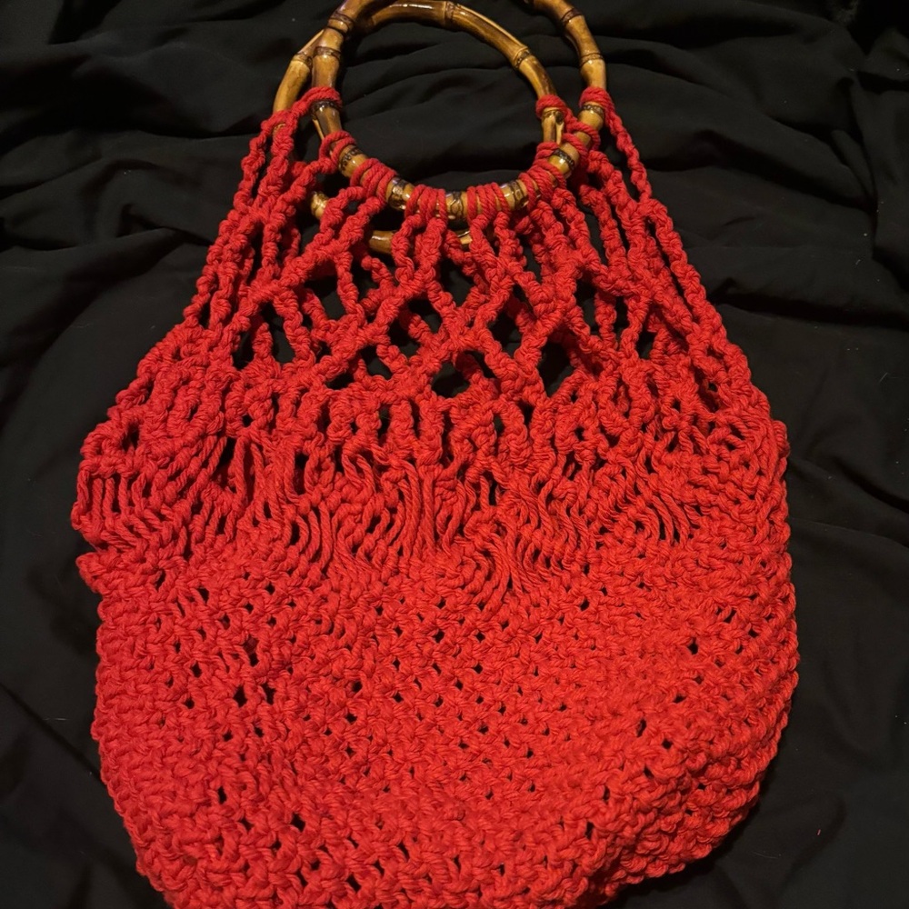 Hand Crafted Red Tote with Bamboo Handles